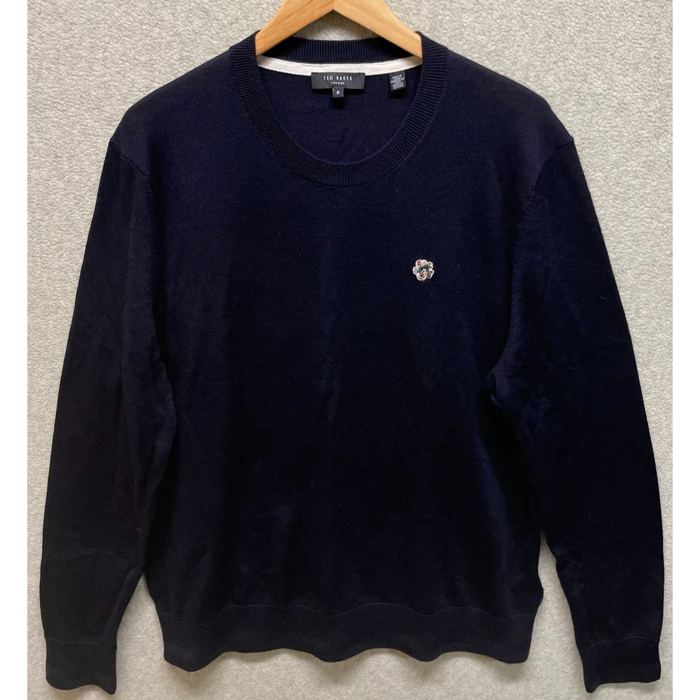 Ted Baker London Mens Pullover Sweater Navy Crew Neck Comfy Long Sleeve 6 US 2XL